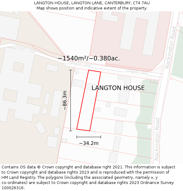 LANGTON HOUSE, LANGTON LANE, CANTERBURY, CT4 7AU: Plot and title map