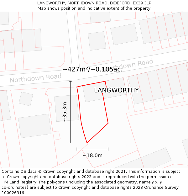 LANGWORTHY, NORTHDOWN ROAD, BIDEFORD, EX39 3LP: Plot and title map