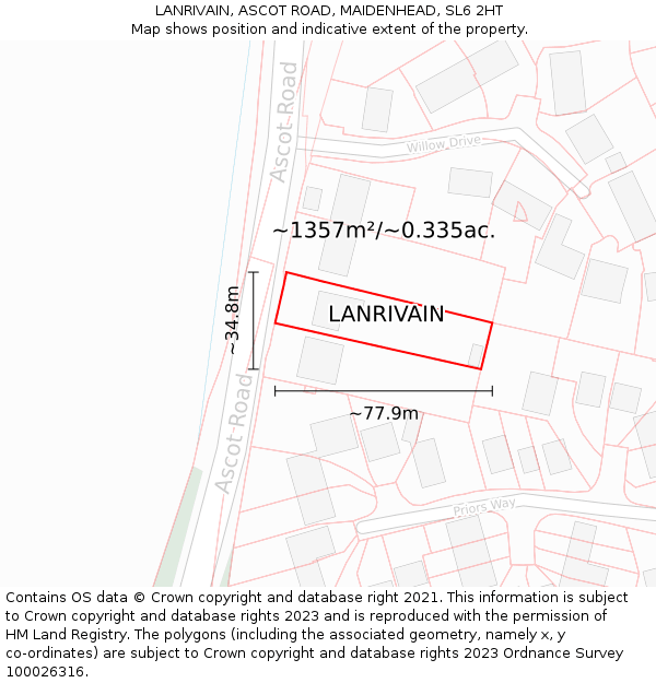 LANRIVAIN, ASCOT ROAD, MAIDENHEAD, SL6 2HT: Plot and title map