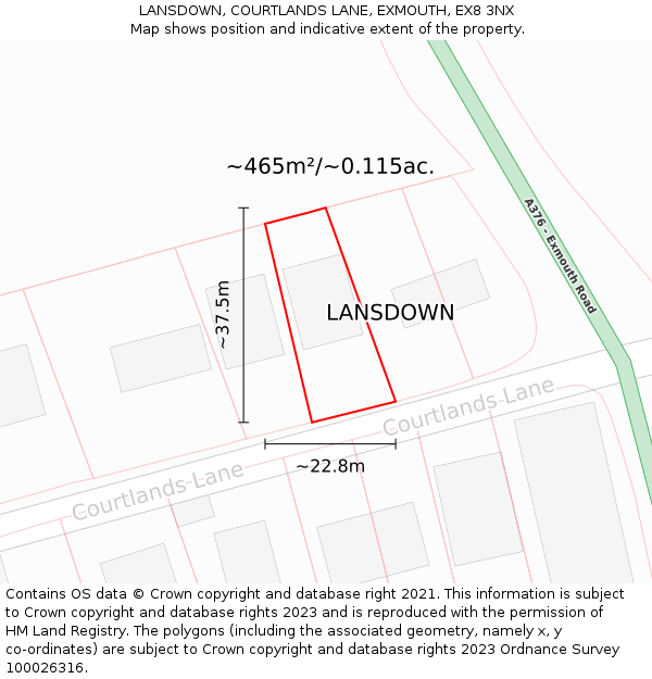 LANSDOWN, COURTLANDS LANE, EXMOUTH, EX8 3NX: Plot and title map