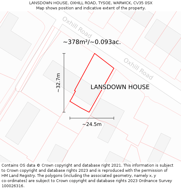 LANSDOWN HOUSE, OXHILL ROAD, TYSOE, WARWICK, CV35 0SX: Plot and title map