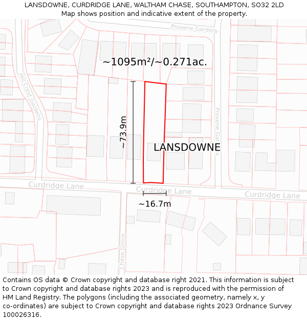 LANSDOWNE, CURDRIDGE LANE, WALTHAM CHASE, SOUTHAMPTON, SO32 2LD: Plot and title map