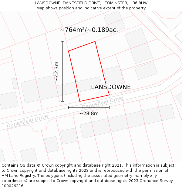LANSDOWNE, DANESFIELD DRIVE, LEOMINSTER, HR6 8HW: Plot and title map