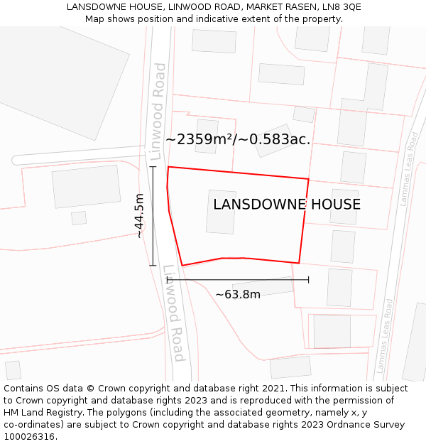 LANSDOWNE HOUSE, LINWOOD ROAD, MARKET RASEN, LN8 3QE: Plot and title map