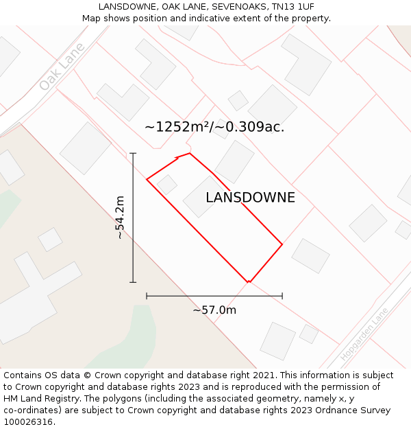 LANSDOWNE, OAK LANE, SEVENOAKS, TN13 1UF: Plot and title map