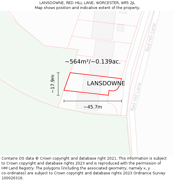 LANSDOWNE, RED HILL LANE, WORCESTER, WR5 2JL: Plot and title map