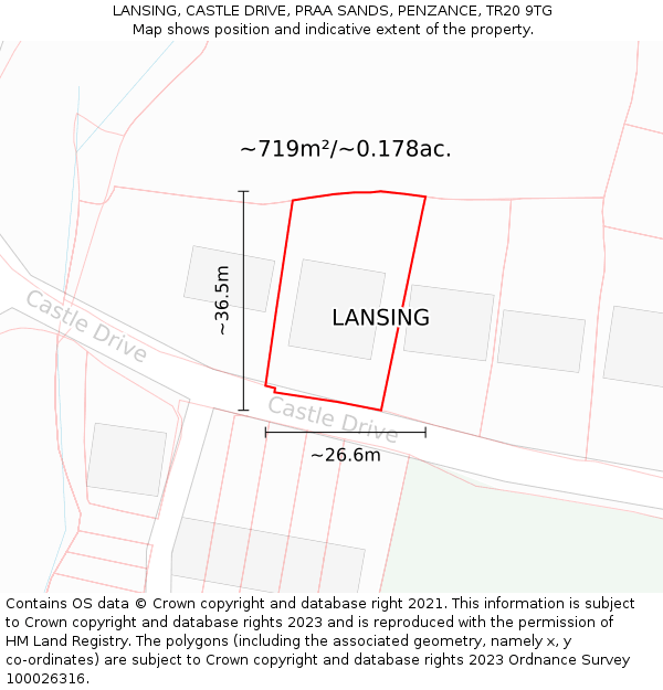 LANSING, CASTLE DRIVE, PRAA SANDS, PENZANCE, TR20 9TG: Plot and title map