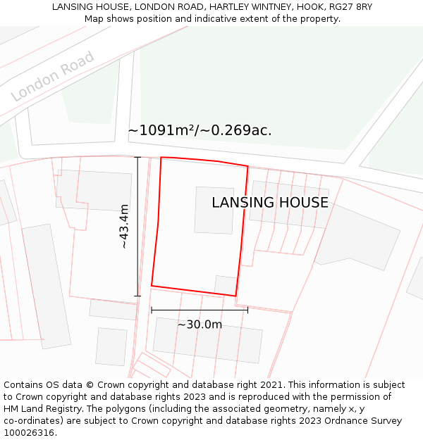 LANSING HOUSE, LONDON ROAD, HARTLEY WINTNEY, HOOK, RG27 8RY: Plot and title map