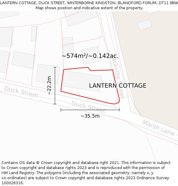 LANTERN COTTAGE, DUCK STREET, WINTERBORNE KINGSTON, BLANDFORD FORUM, DT11 9BW: Plot and title map