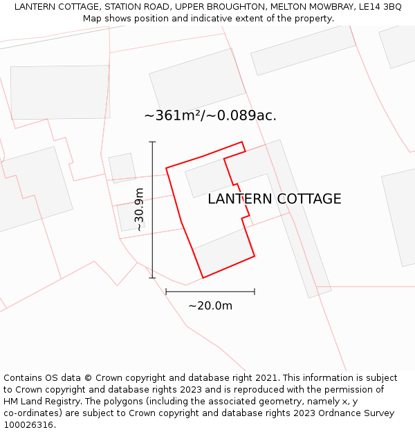 LANTERN COTTAGE, STATION ROAD, UPPER BROUGHTON, MELTON MOWBRAY, LE14 3BQ: Plot and title map