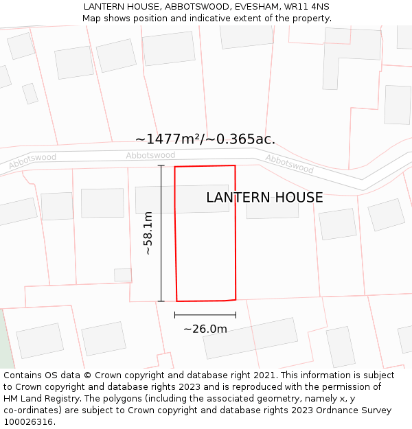 LANTERN HOUSE, ABBOTSWOOD, EVESHAM, WR11 4NS: Plot and title map