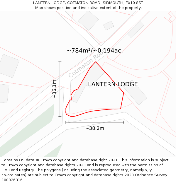 LANTERN LODGE, COTMATON ROAD, SIDMOUTH, EX10 8ST: Plot and title map