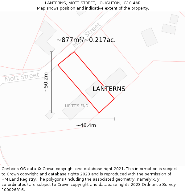 LANTERNS, MOTT STREET, LOUGHTON, IG10 4AP: Plot and title map