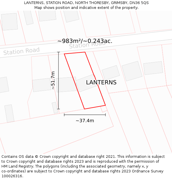 LANTERNS, STATION ROAD, NORTH THORESBY, GRIMSBY, DN36 5QS: Plot and title map