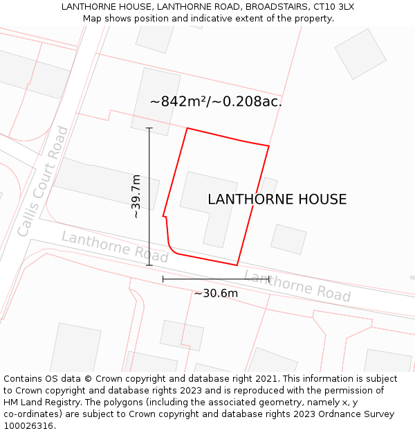 LANTHORNE HOUSE, LANTHORNE ROAD, BROADSTAIRS, CT10 3LX: Plot and title map
