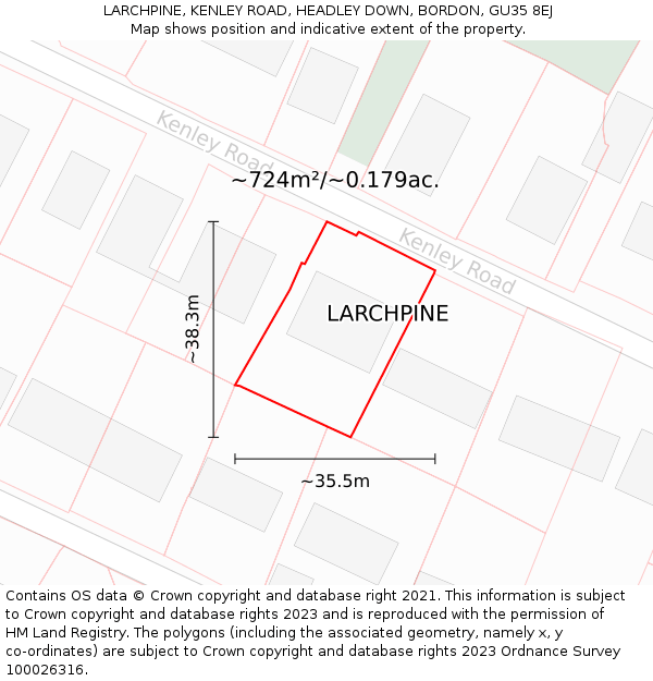 LARCHPINE, KENLEY ROAD, HEADLEY DOWN, BORDON, GU35 8EJ: Plot and title map