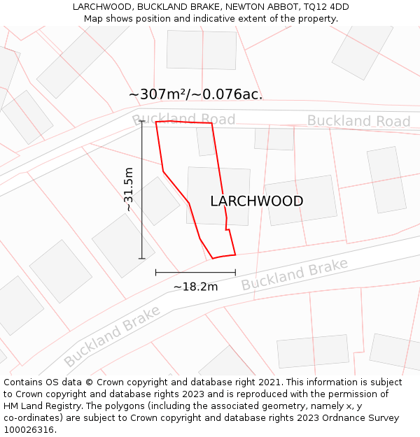 LARCHWOOD, BUCKLAND BRAKE, NEWTON ABBOT, TQ12 4DD: Plot and title map