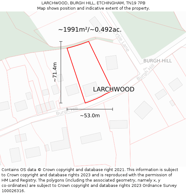 LARCHWOOD, BURGH HILL, ETCHINGHAM, TN19 7PB: Plot and title map