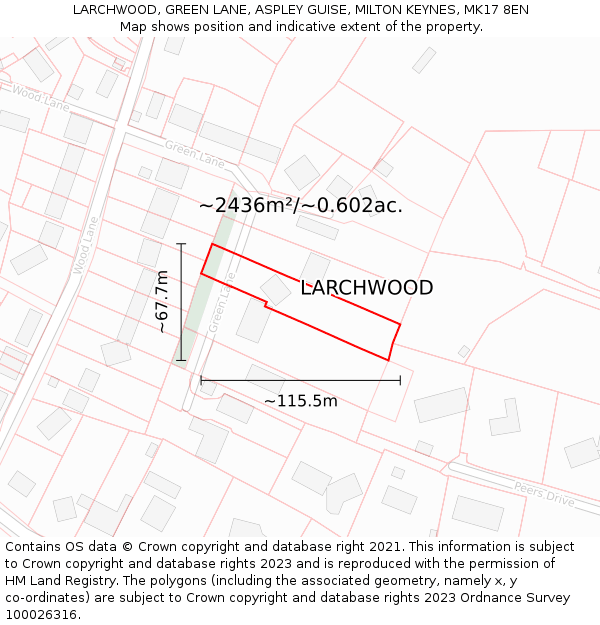 LARCHWOOD, GREEN LANE, ASPLEY GUISE, MILTON KEYNES, MK17 8EN: Plot and title map