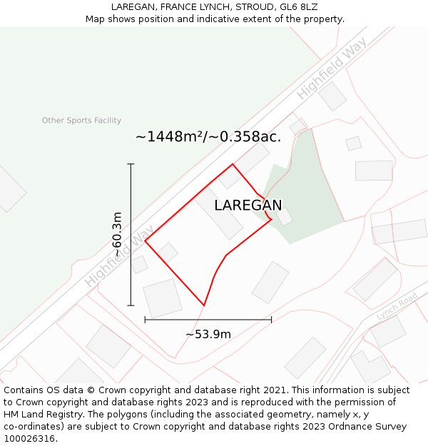 LAREGAN, FRANCE LYNCH, STROUD, GL6 8LZ: Plot and title map