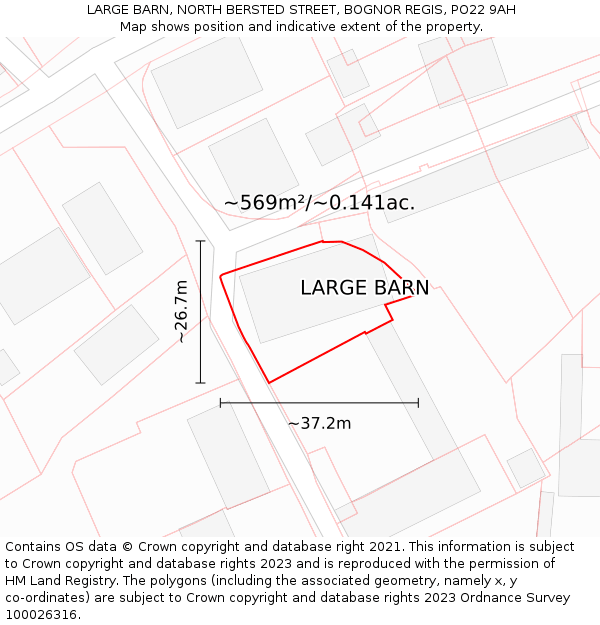 LARGE BARN, NORTH BERSTED STREET, BOGNOR REGIS, PO22 9AH: Plot and title map