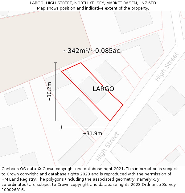 LARGO, HIGH STREET, NORTH KELSEY, MARKET RASEN, LN7 6EB: Plot and title map
