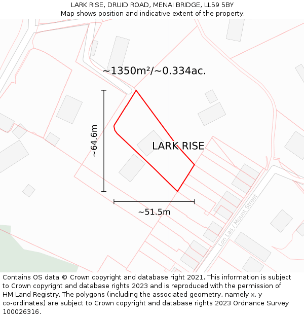 LARK RISE, DRUID ROAD, MENAI BRIDGE, LL59 5BY: Plot and title map