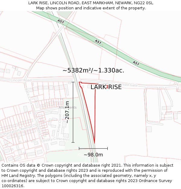 LARK RISE, LINCOLN ROAD, EAST MARKHAM, NEWARK, NG22 0SL: Plot and title map