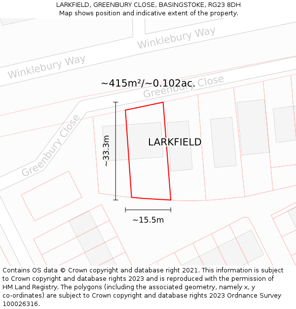 LARKFIELD, GREENBURY CLOSE, BASINGSTOKE, RG23 8DH: Plot and title map