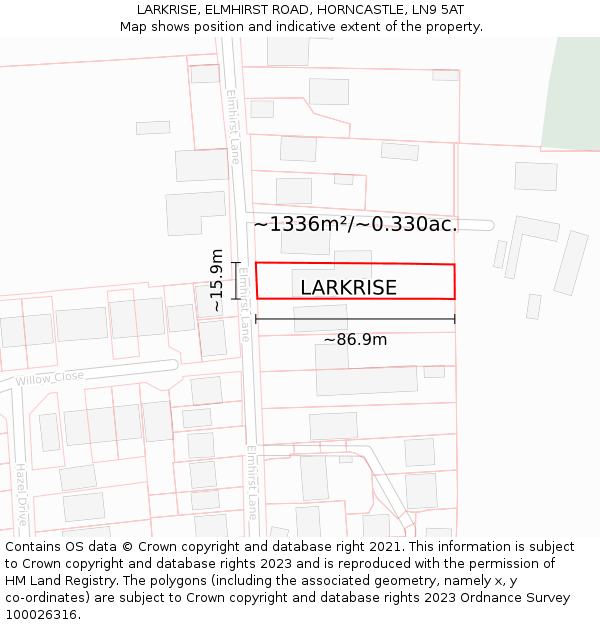 LARKRISE, ELMHIRST ROAD, HORNCASTLE, LN9 5AT: Plot and title map