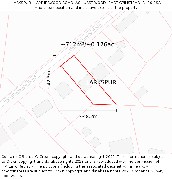 LARKSPUR, HAMMERWOOD ROAD, ASHURST WOOD, EAST GRINSTEAD, RH19 3SA: Plot and title map