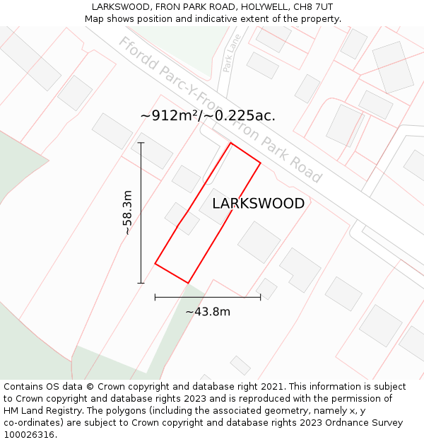 LARKSWOOD, FRON PARK ROAD, HOLYWELL, CH8 7UT: Plot and title map