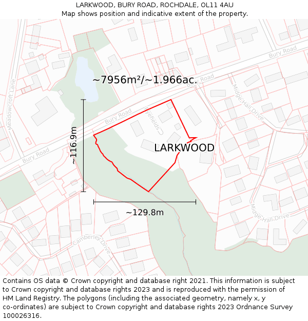 LARKWOOD, BURY ROAD, ROCHDALE, OL11 4AU: Plot and title map