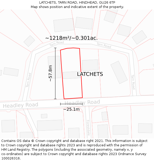 LATCHETS, TARN ROAD, HINDHEAD, GU26 6TP: Plot and title map