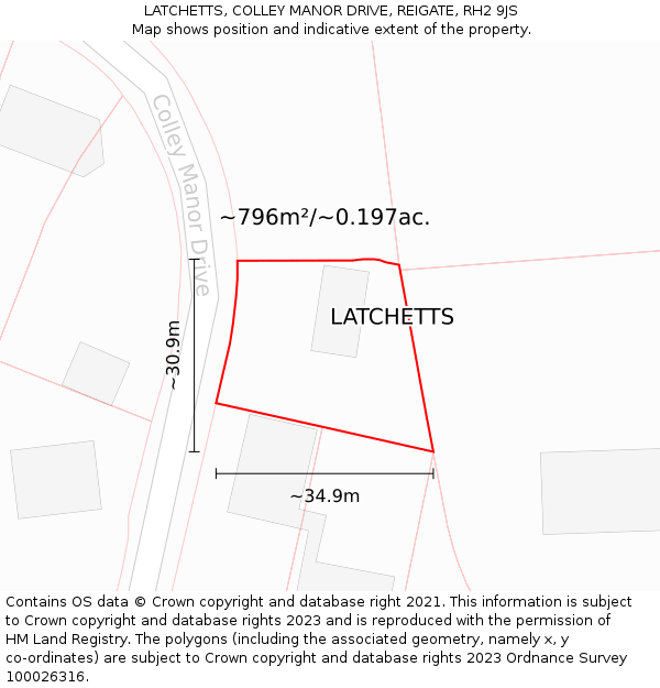 LATCHETTS, COLLEY MANOR DRIVE, REIGATE, RH2 9JS: Plot and title map