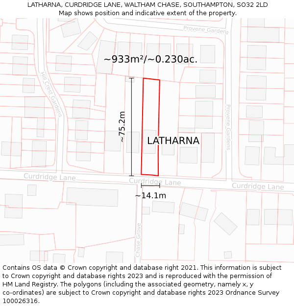 LATHARNA, CURDRIDGE LANE, WALTHAM CHASE, SOUTHAMPTON, SO32 2LD: Plot and title map