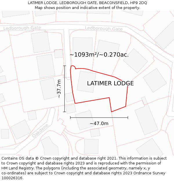 LATIMER LODGE, LEDBOROUGH GATE, BEACONSFIELD, HP9 2DQ: Plot and title map