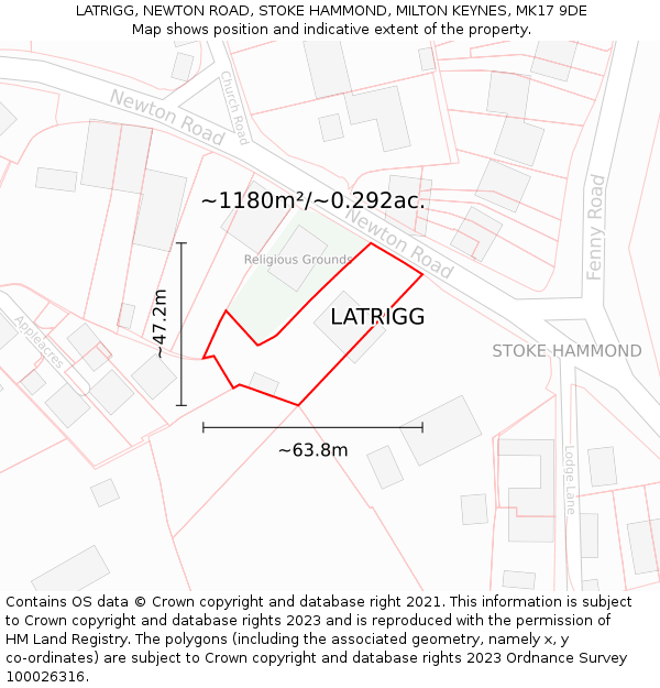 LATRIGG, NEWTON ROAD, STOKE HAMMOND, MILTON KEYNES, MK17 9DE: Plot and title map