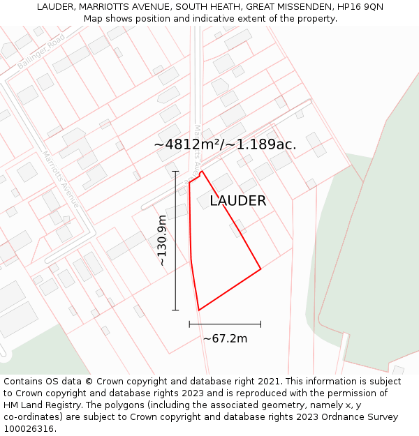 LAUDER, MARRIOTTS AVENUE, SOUTH HEATH, GREAT MISSENDEN, HP16 9QN: Plot and title map