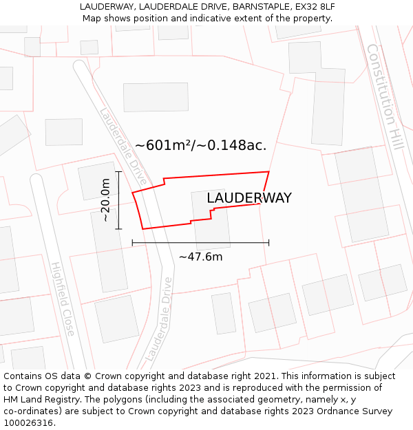 LAUDERWAY, LAUDERDALE DRIVE, BARNSTAPLE, EX32 8LF: Plot and title map