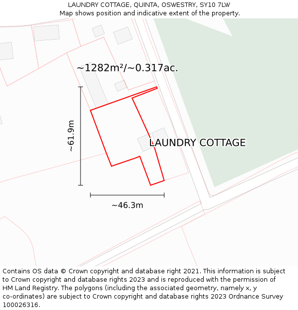 LAUNDRY COTTAGE, QUINTA, OSWESTRY, SY10 7LW: Plot and title map