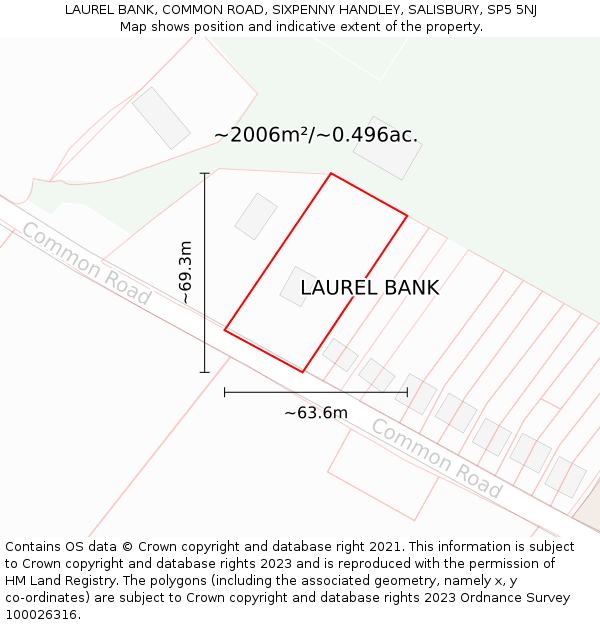 LAUREL BANK, COMMON ROAD, SIXPENNY HANDLEY, SALISBURY, SP5 5NJ: Plot and title map