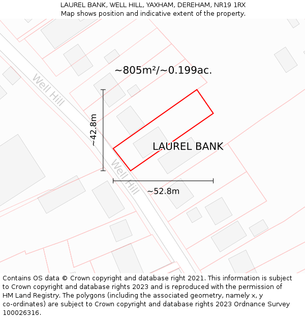 LAUREL BANK, WELL HILL, YAXHAM, DEREHAM, NR19 1RX: Plot and title map