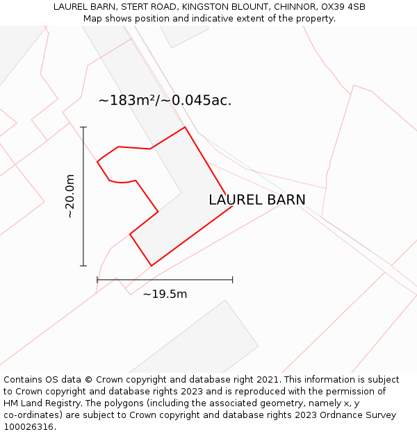 LAUREL BARN, STERT ROAD, KINGSTON BLOUNT, CHINNOR, OX39 4SB: Plot and title map