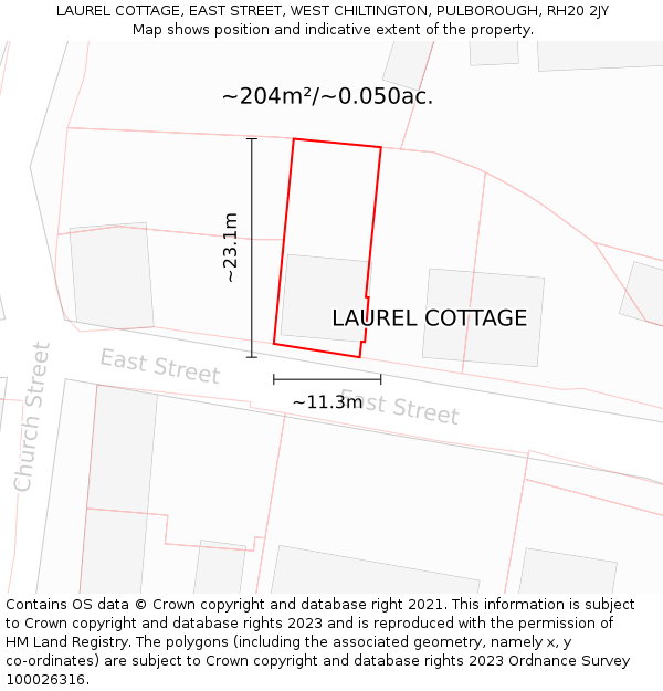 LAUREL COTTAGE, EAST STREET, WEST CHILTINGTON, PULBOROUGH, RH20 2JY: Plot and title map