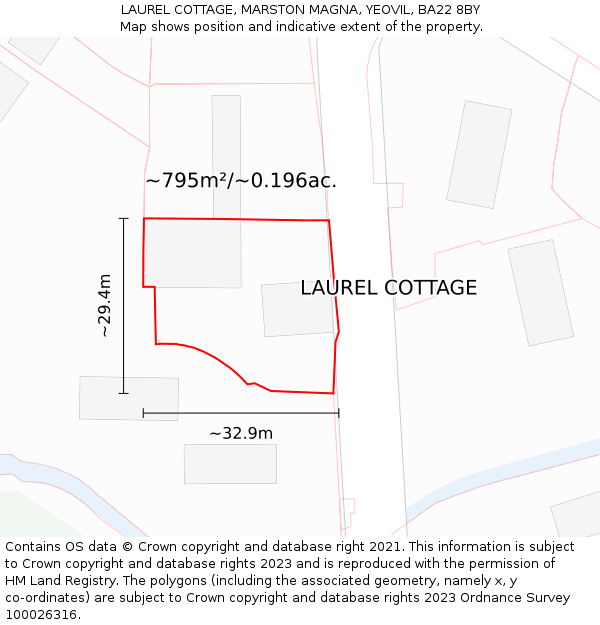 LAUREL COTTAGE, MARSTON MAGNA, YEOVIL, BA22 8BY: Plot and title map