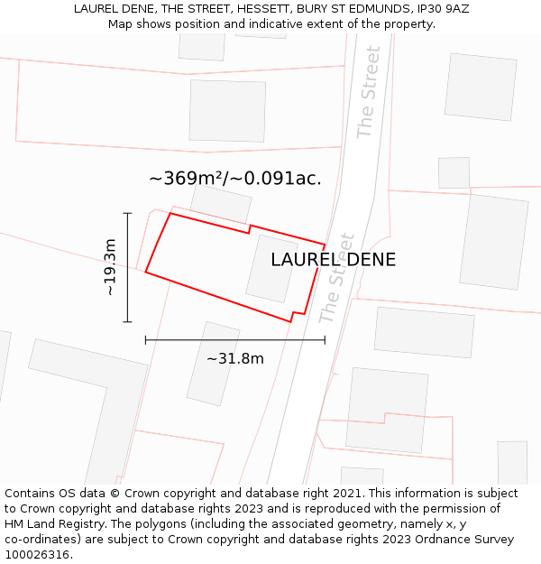 LAUREL DENE, THE STREET, HESSETT, BURY ST EDMUNDS, IP30 9AZ: Plot and title map