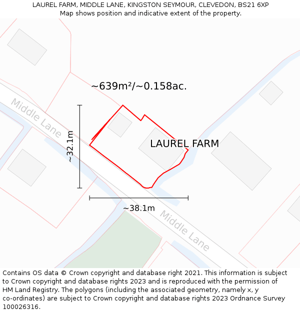 LAUREL FARM, MIDDLE LANE, KINGSTON SEYMOUR, CLEVEDON, BS21 6XP: Plot and title map