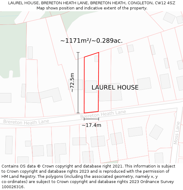 LAUREL HOUSE, BRERETON HEATH LANE, BRERETON HEATH, CONGLETON, CW12 4SZ: Plot and title map