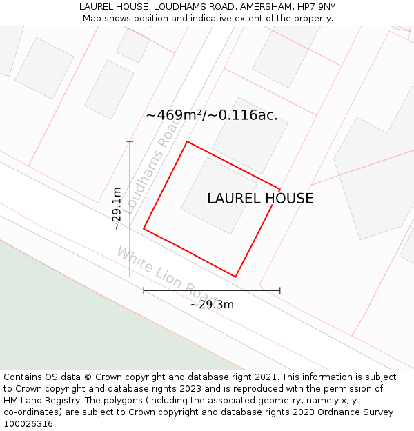 LAUREL HOUSE, LOUDHAMS ROAD, AMERSHAM, HP7 9NY: Plot and title map